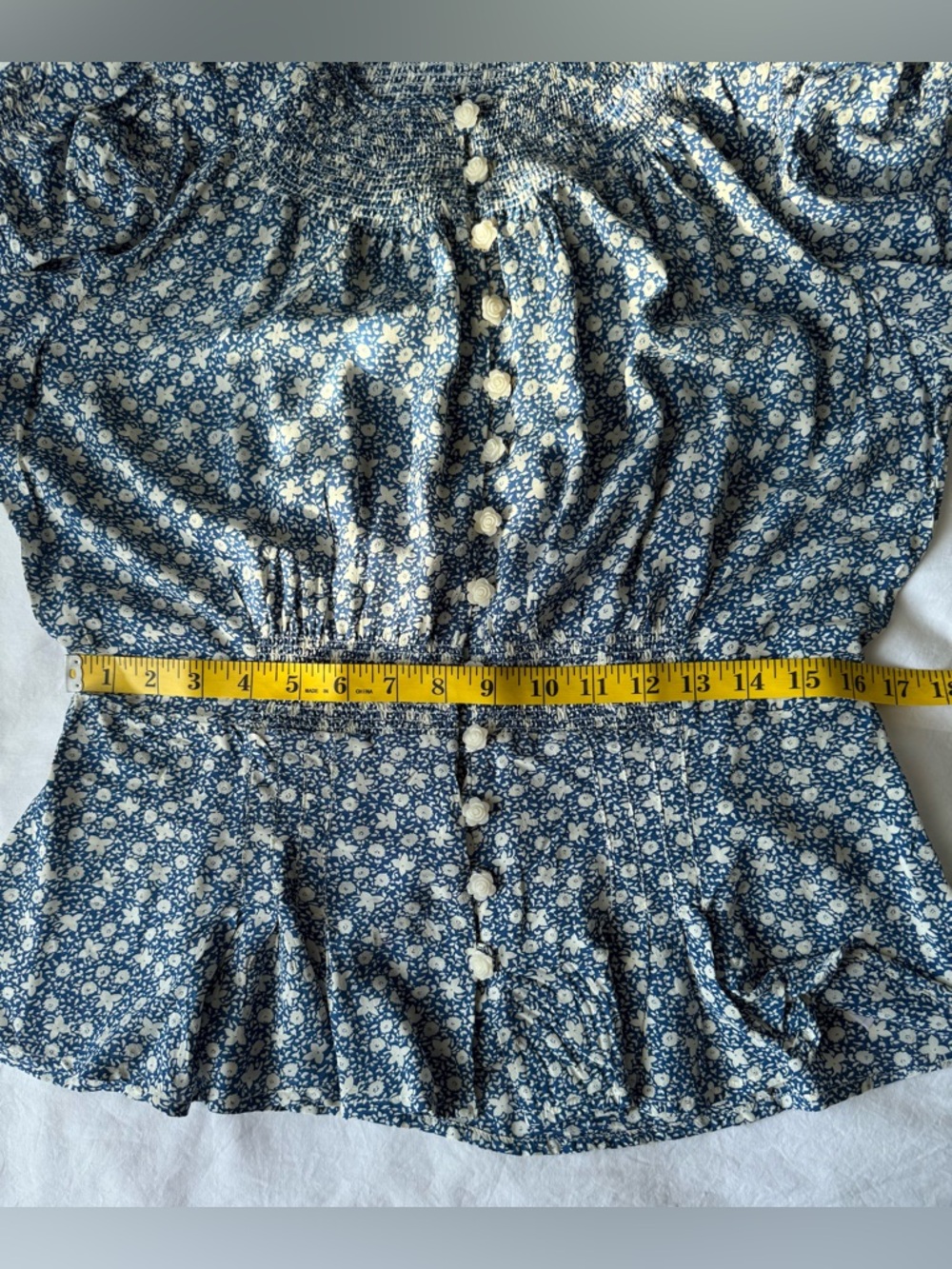 Polo Ralph Lauren Floral Print Blue White Ruched Sleeve Button Front Blouse 8 - Picture 10 of 10